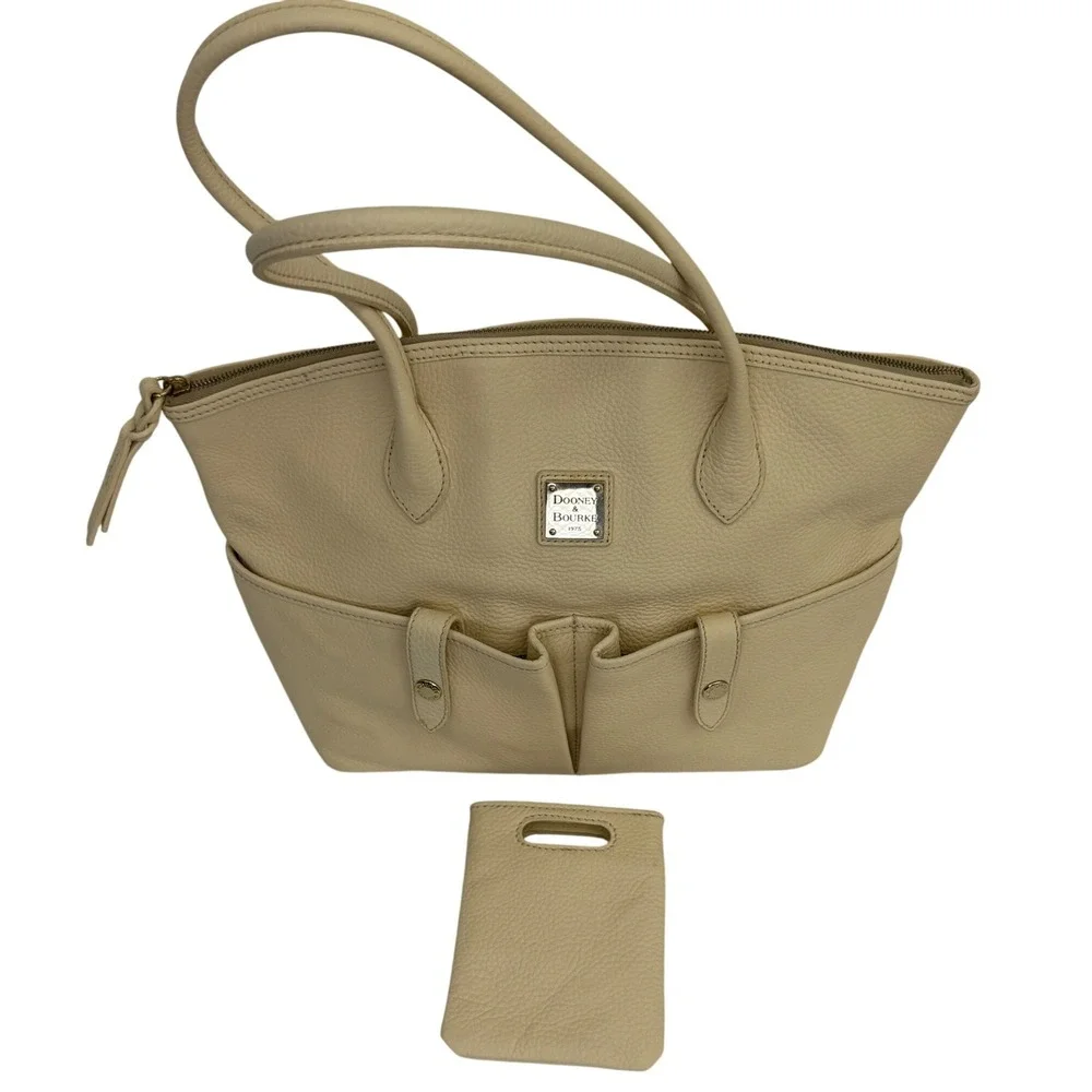 Dooney & Bourke Pebble Grain Tote‎ Bag Womens Cream Leather Shoulder Bag